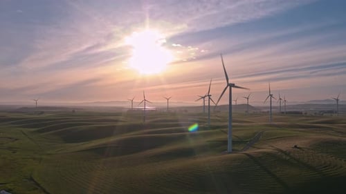 Wind Farm At The Sunset