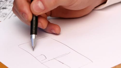 Handzeichnungsplan der Person auf Blaupause. Nahaufnahme