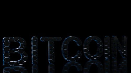 Bitcoin 3D Text Reveal with Futuristic Hexagon Pattern