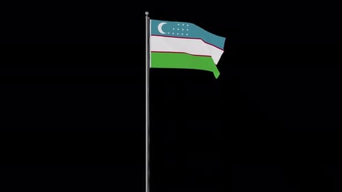 Uzbekistan National Flag Waving with Realistic Fabric Animation