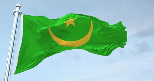 Mauritania National Flag Waving in Realistic Wind Loop