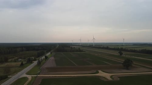 Wind Turbines in Rural Landscape Aerial View