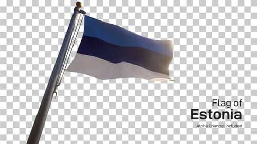 Estonian National Flag Waving in the Wind with Alpha Channel
