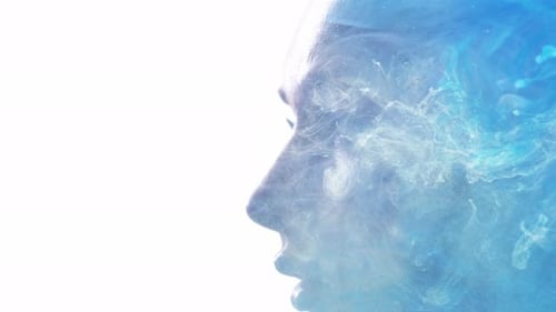 Abstract Face Profile with Blue and White Smoke