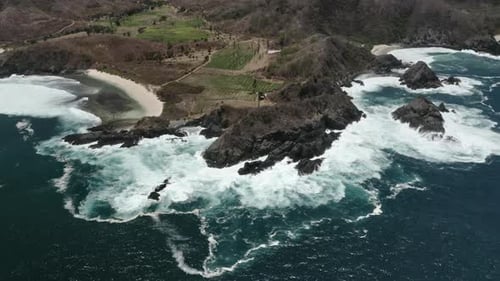 Panoramic Aerial Shot of Beautiful Ocean Scenery in Lombok Island, Indonesia
