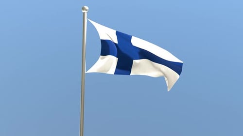 Realistic Waving Flag of Finland on Blue Sky Background