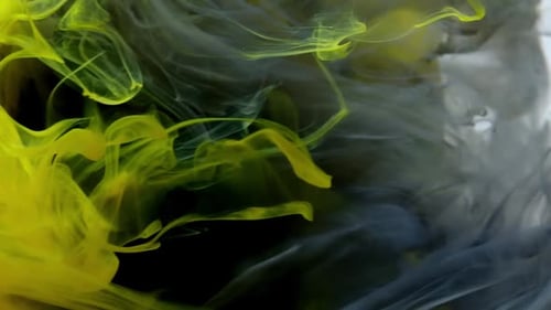 Abstract Ink Swirls of Yellow and Gray