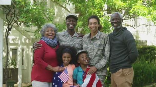Multigenerational Family with US Military Veterans Smiling