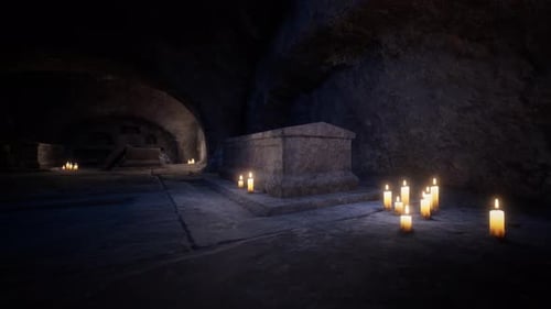 Alte dunkle Katakomben mit Kerzen