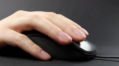 Person Hand on Mouse, Black, Side View