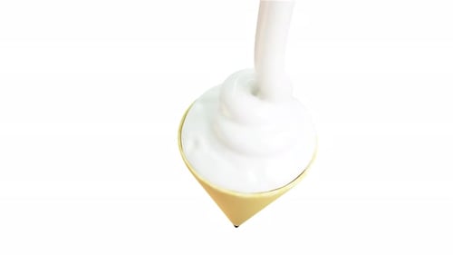 Schlagsahne einschenken. Weiße, sanfte Creme-Down On Ice Cream Cage. 3D-Animation
