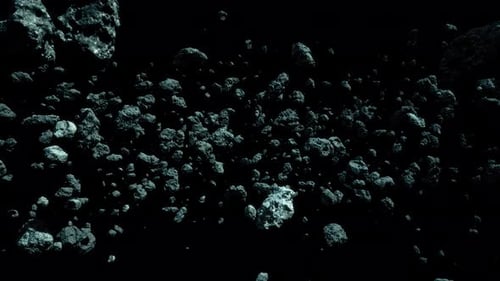 Flying Asteroid Field Through Dark Space Background Loop