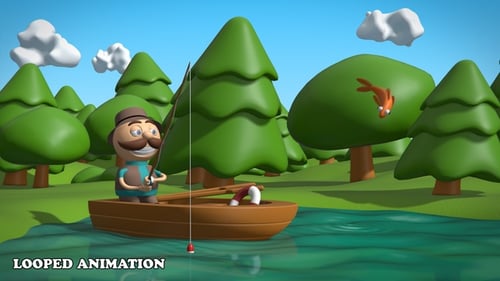 3D Cartoon Fisherman in Boat Animation