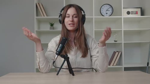 Woman Recording Podcast in Home Studio