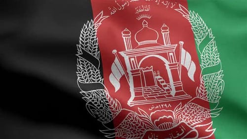 Waving Flag of Afghanistan with National Emblem