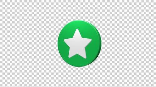 3D Green Star Icon Rotating Loop with Alpha Channel