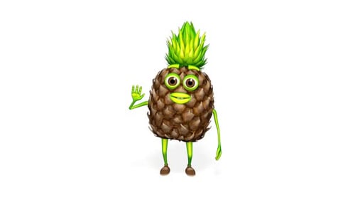 Pineapple Cartoon Hello Loop On White Background