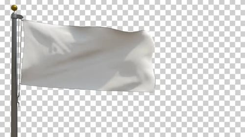Waving White Flag on Pole with Alpha Channel