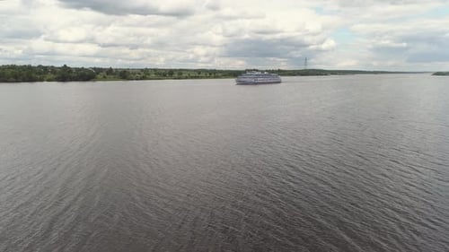 Cruise Ship on the River Aerial View