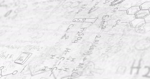 Chemical structures and diagrams moving against white background