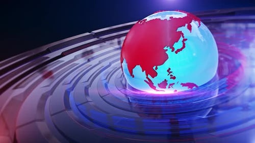 Spinning Earth Globe with Futuristic Digital Rings Broadcast Opening