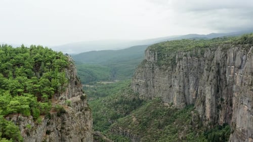 Drone Video of a Canyon in the Mountains with Peaks and Ridges