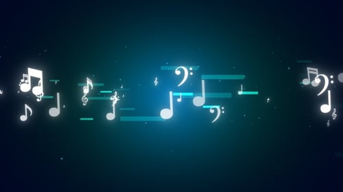 Animated Flow of Glowing Music Notes and Symbols