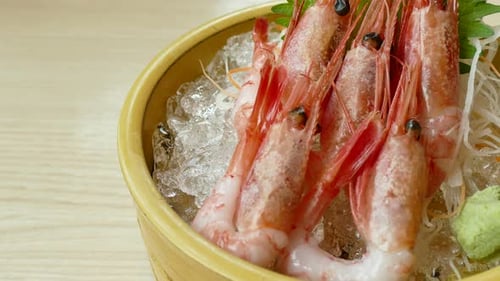 Fresh Shrimp Sashimi Appetizer Served Over Ice