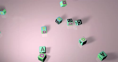 Chute de cubes 3D colorés avec alphabet anglais attaché sur le cube