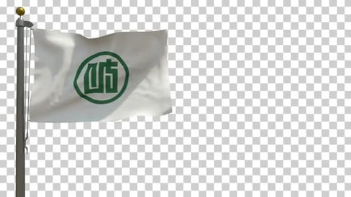 Animated White Flag Waving with Green Circular Emblem