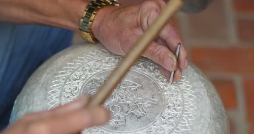 Artisan Hammering Metal Bowl Details Close Up