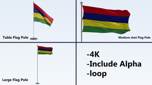 Waving Mauritius Flag with Different Pole Length Options
