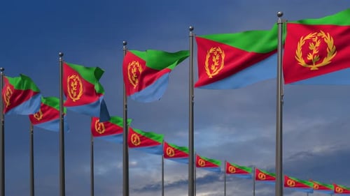 Les drapeaux de l'Érythrée flottent dans le vent - 4K