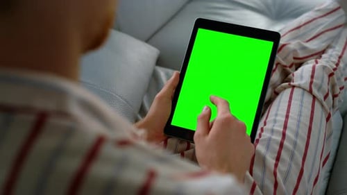 App User Swiping Chroma Key Tablet Screen Closeup