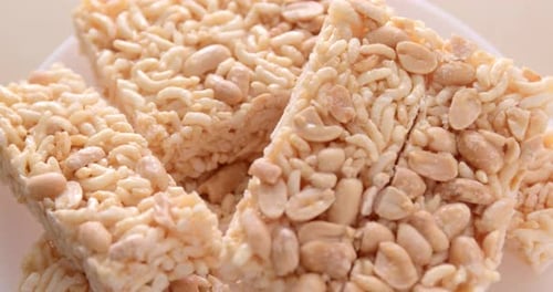 Homemade Puffed Rice and Peanut Cakes Close Up