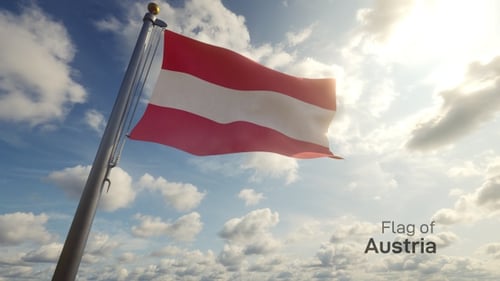 Realistic Austrian Flag Waving Against Cloudy Sky