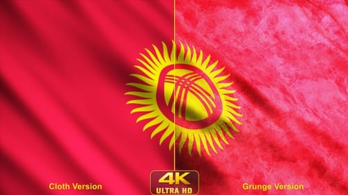 Kyrgyzstan National Flag Waving Animation with Grunge and Clean Styles