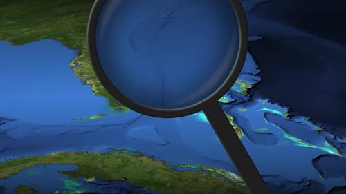 Magnifying Glass Zoom on World Map to Location Reveal