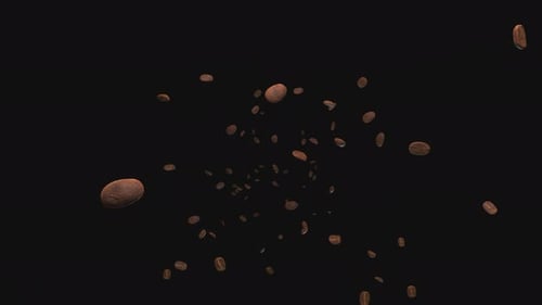 Animated Realistic Coffee Beans Falling on Black Background