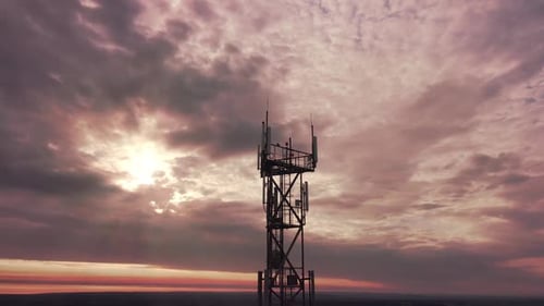 Telecommunication Tower Construction with Cellular Satellite Antennae Dishes