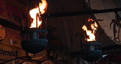 Medieval Style Lanterns with Open Flames