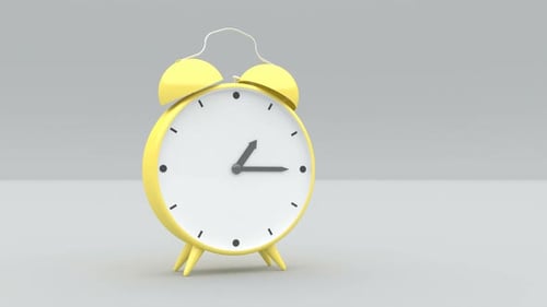 Smooth 3D Animated Yellow Alarm Clock on Grey Background