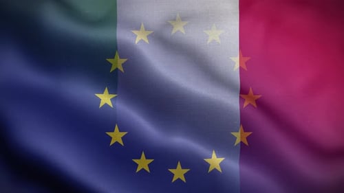 European Union Stars Over Italian and French Waving Flags