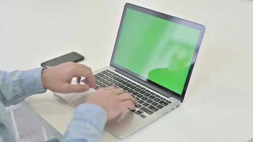 Typing on Laptop Chroma Key Screen