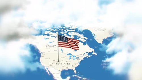 Karte und Flagge der Vereinigten Staaten mit Wolken
