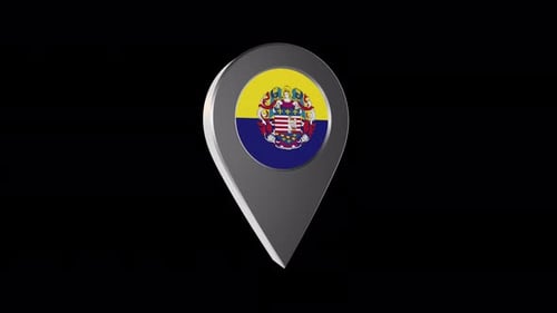 3d Animation Map Navigation Pointer With Flag Of Kosice (Slovakia) With Alpha Channel - 4K
