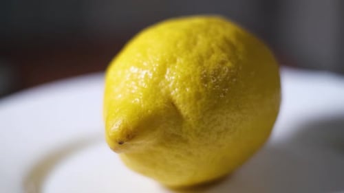 Macro Video of a Whole Ripe Yellow Lemon It Rotates in a Circle