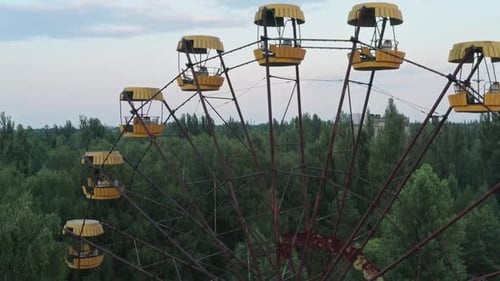 Rusty Ferris Wheel in Overgrown Post-Apocalyptic Urban Area
