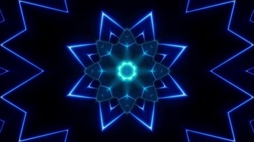 Blue Neon Multi Shapes Light Zoom Out Effect 4K Loop