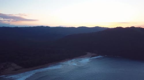 Sunset Beach With Mountains And Waves 4k 24fps